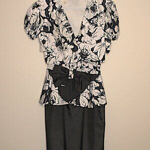Vintage 70s/80s Hand Made Black and White Floral Dress with Removable Jacket